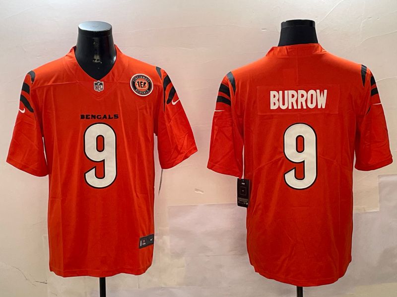 Men Cincinnati Bengals #9 Burrow Orange Second generation 2024 Nike Limited NFL Jersey style 2